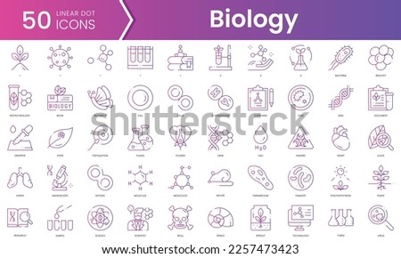 Set of biology icons. Gradient style icon bundle. Vector Illustration