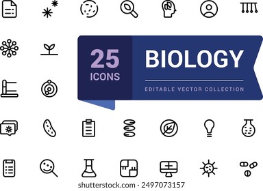 Set of biology icons. Linear mimimal style icons Pack. Simple editable stroke vector illustration.