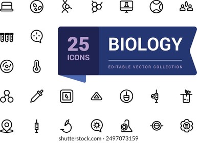 Set of biology icons. Linear mimimal style icons Pack. Simple editable stroke vector illustration.