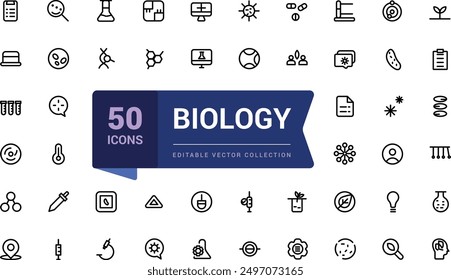 Set of biology icons. Linear mimimal style icons Pack. Simple editable stroke vector illustration.