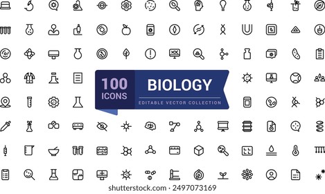 Set of biology icons. Linear mimimal style icons Pack. Simple editable stroke vector illustration.