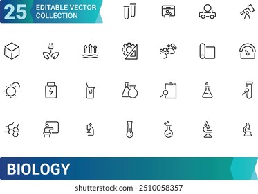 Set of biology icons. Thin linear style icons pack. Vector illustration. Editable stroke icons.