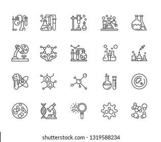 Set of biomaterials Related Vector Line Icons. Includes such Icons as Nature, biology, plants, flasks, science, bioengineering, progress, DNA, experiments, medicine, vaccine, scientist, sample