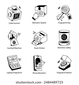 Conjunto de iconos lineales de reconocimiento biométrico 

