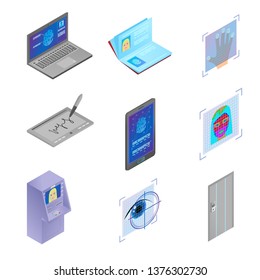 Set of biometric scan objects modern security technology
