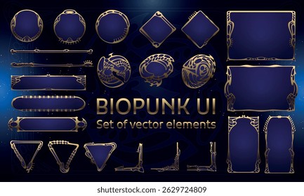 Set of Biopunk Elements for user interface, poster, video. Tech futuristic HUD. Template for rpg game interface. Vector Illustration EPS10	