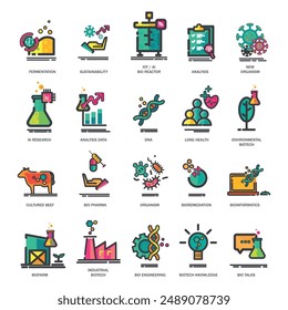 Set of Biotech Color Icon