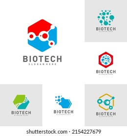 Set Biotech, Molekül, DNA, Atom, Medical oder Science Logo-Design-Vektorgrafik
