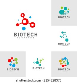 Set of Biotech, Molecule, DNA, Atom, Medical or Science Logo Design Vector