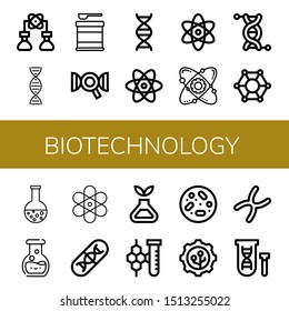 Set of biotechnology icons such as Bioengineering, Dna, Formula, Atom, Atomic, Genetics, Molecular, Chemistry, Genes, Science, Petri dish, Nanotechnology, Chromosome , biotechnology