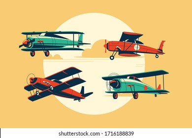 Set of Biplane or Aircraft Attractions