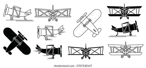 Conjunto de Ilustración vectorial biplano