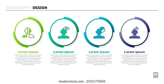 Conjunto Trastorno bipolar, problema de solución en psicología, símbolo de Yin Yang y sueños. Plantilla de infografía de negocios. Vector