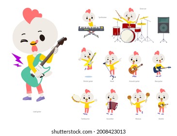 A set of Bird boy playing rock 'n' roll and pop music.It's vector art so it's easy to edit.