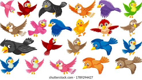 Set of bird cartoon character illustration