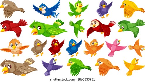 Set of bird cartoon character illustration