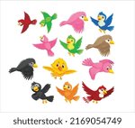set of bird cartoon character vector Collection