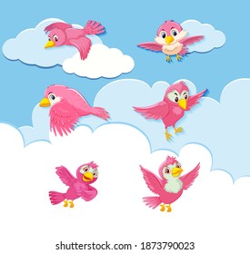Set mit Vogelcharakter auf Himmelhintergrund
