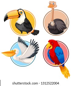 Set of bird in circle illustration