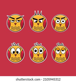 set of bird designs with different eyes. boy and girl bird.in the shape of a circle