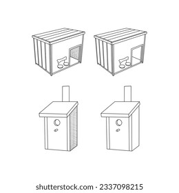 Set of Bird and Dog Cage Modern outline style icons. Stroke vector illustration on a white background.