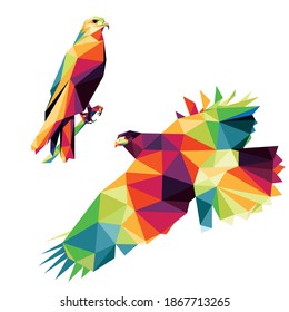 set of bird eagle hawk Polygon low poly. Collection Colorful abstract Icon. Colorful hawk eagle Vector Icon