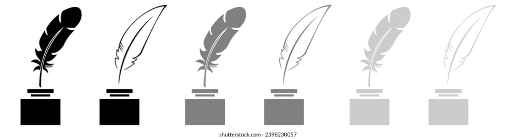 Set of Bird Feather. Feathers vector set in a flat style. Pen icon. Black quill feather silhouette. Plumelet collection isolated on white background