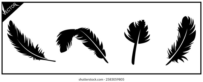 set of bird feather silhouettes. isolated on white background. vector illustration.