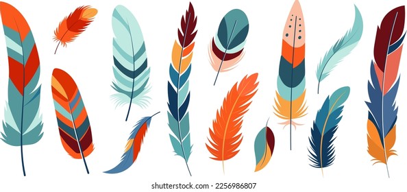 conjunto de plumas de pájaro en estilo plano, vector