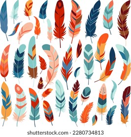 conjunto de plumas de aves en vector aislado de estilo plano