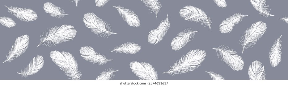 Set of bird feathers. Hand drawn sketch style.