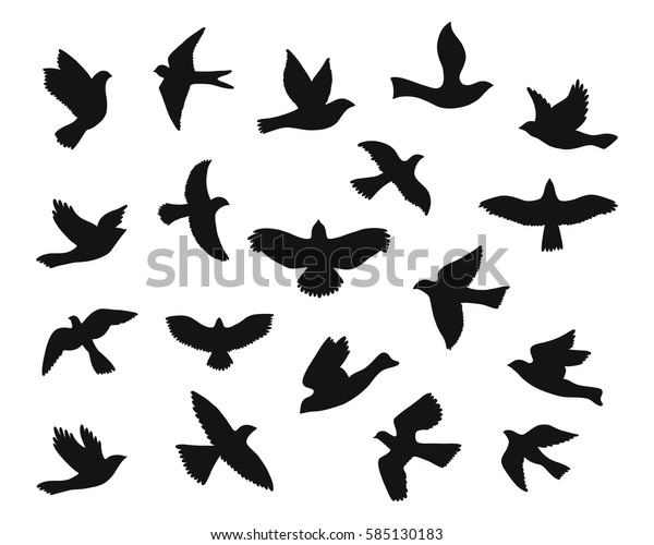 鳥の飛ぶシルエット 鷲 鷹 鳩 燕 渡り鳥 敏捷な奴等 ベクターイラスト のベクター画像素材 ロイヤリティフリー