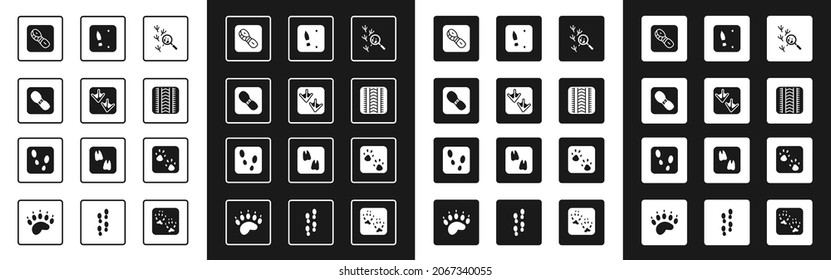 Set Bird footprint, Goose paw, Human footprints shoes, Tire track, Paw and  icon. Vector