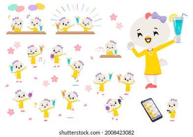 A set of Bird girl on a drink party.It's vector art so it's easy to edit.