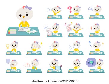 A set of Bird girl on study.It's vector art so it's easy to edit.