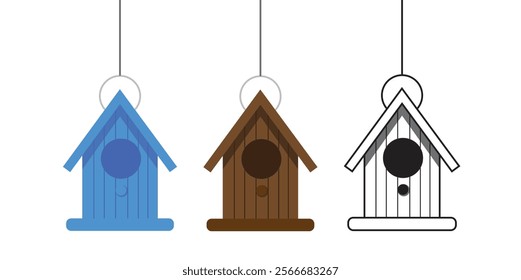 Set Bird house icon isolated on white background. Nesting box birdhouse, homemade building for birds. Vector