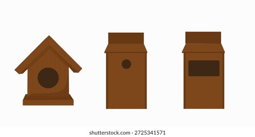 Conjunto de casa de pássaro, caixa de nidificação, caixa de estorninho isolado, elemento vetor plano
