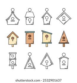 Set of bird houses icons, collection of bird feeder signs, vector illustration