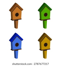 Set of bird houses illustrated in vector on white background
