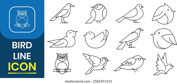 Set of bird icon. Silhouette of bird icon, vector design for ,app, logo. Geometric animals such as pets, in a zoo. Vector illustration.