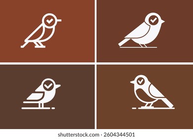 Set of Bird Icons. Collection of Bird Icons Isolated on Brown Background.