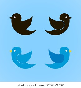 Set of bird icons isolated on blue background.  Vector illustration.