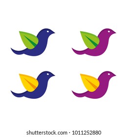 A set of bird icons with leaf wings