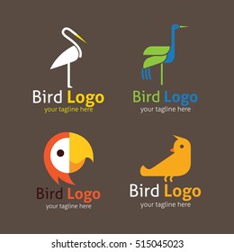 Set of Bird logo design template. Vector illustration with flat style