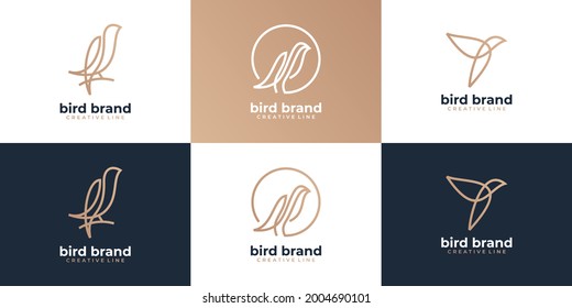 conjunto de logotipo de pájaro hipster vintage retro contorno de línea de vector mono arte de línea