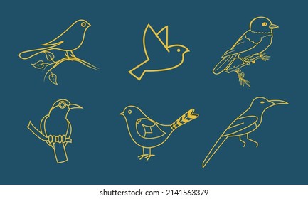 Set of Bird logo in a minimal linear style. Creative abstract bird logo collection