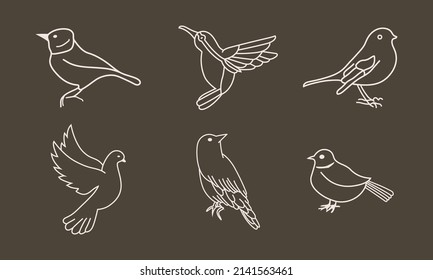 Set of Bird logo in a minimal linear style. Creative abstract bird logo collection