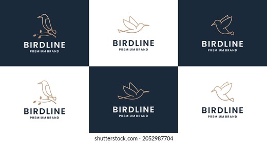 Set of bird logo template with line art style. creative abstract bird logo collection.