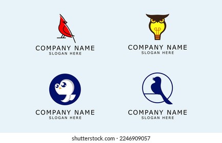 Set of Bird logo template with line art, cartoon, modern and minimalist style. Creative animal icon sign symbol collection vector illustration.
