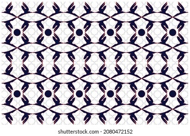 set of bird patterns arranged in the form of an abstract frog head, colored navy blue with a beautiful red line and decorated with a geometric background